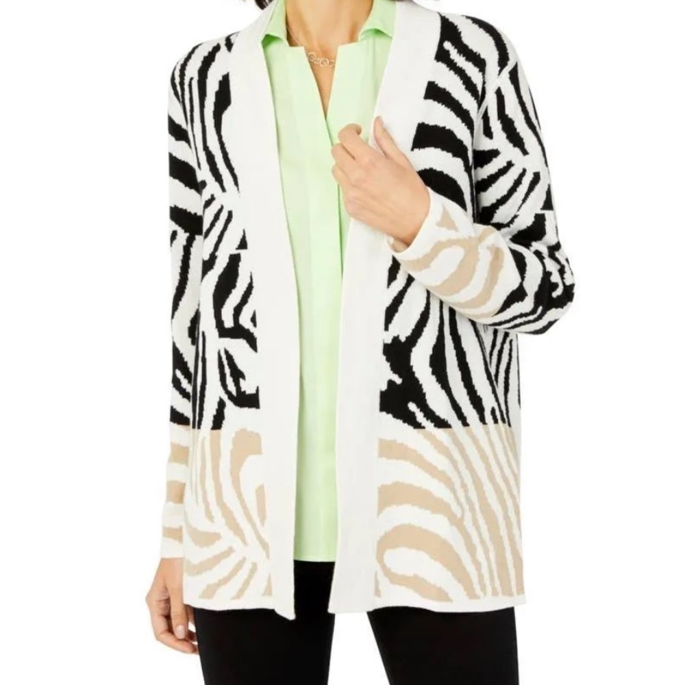 Foxcroft Animal Print Open Front Cotton Cardigan